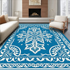 Vibrant Blue White Floral Medallion Rug