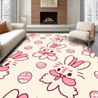 Whimsical Pink Bunny Easter Egg Meadow Rug