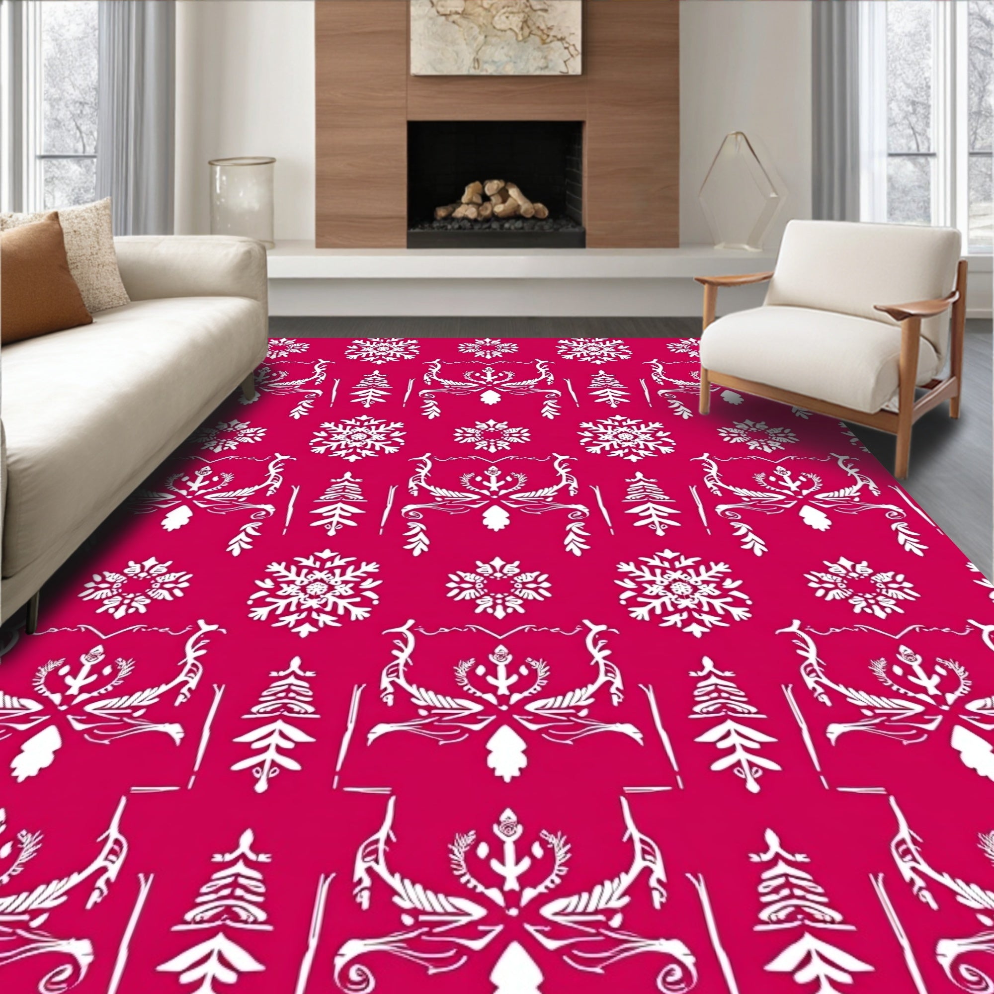 Victorian Crimson Snowflake Tree Arrangement Rug