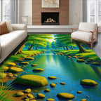 Verdant Forest Stream With Mossy Rocks Rug