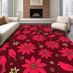 Crimson Floral Bird Whimsical Star Rug