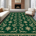 Elegant Emerald Floral Vine Border Rug
