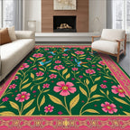 Emerald Green Hummingbird Floral Garden Rug