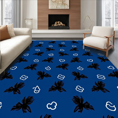 Black Floral White Cloud Cobalt Rug