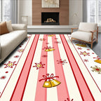 Festive Gold Bells Red Snowflake Stripes Rug