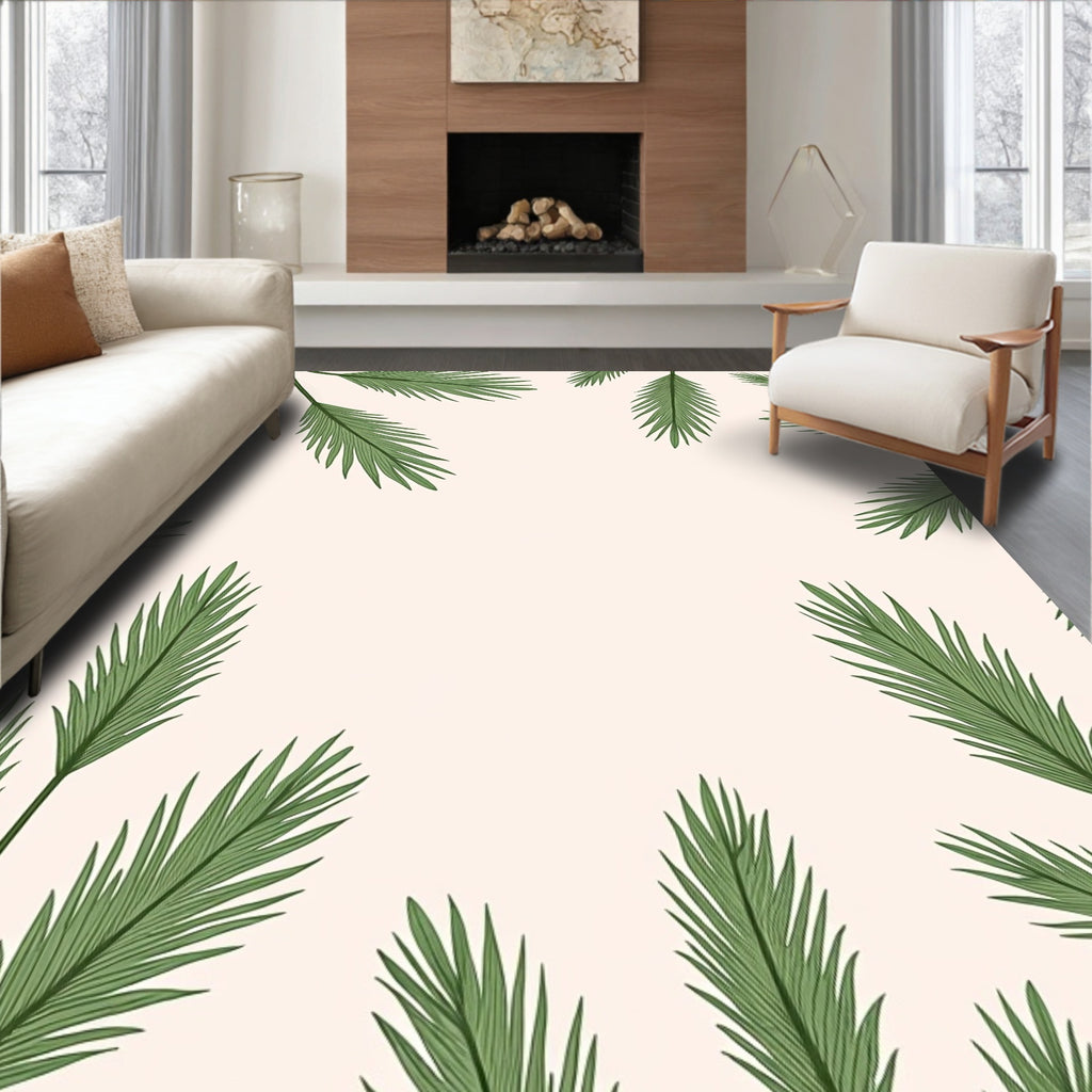 Green Fern Frond Border Rug