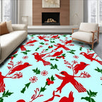 Red Cardinal Holly Branch Christmas Rug