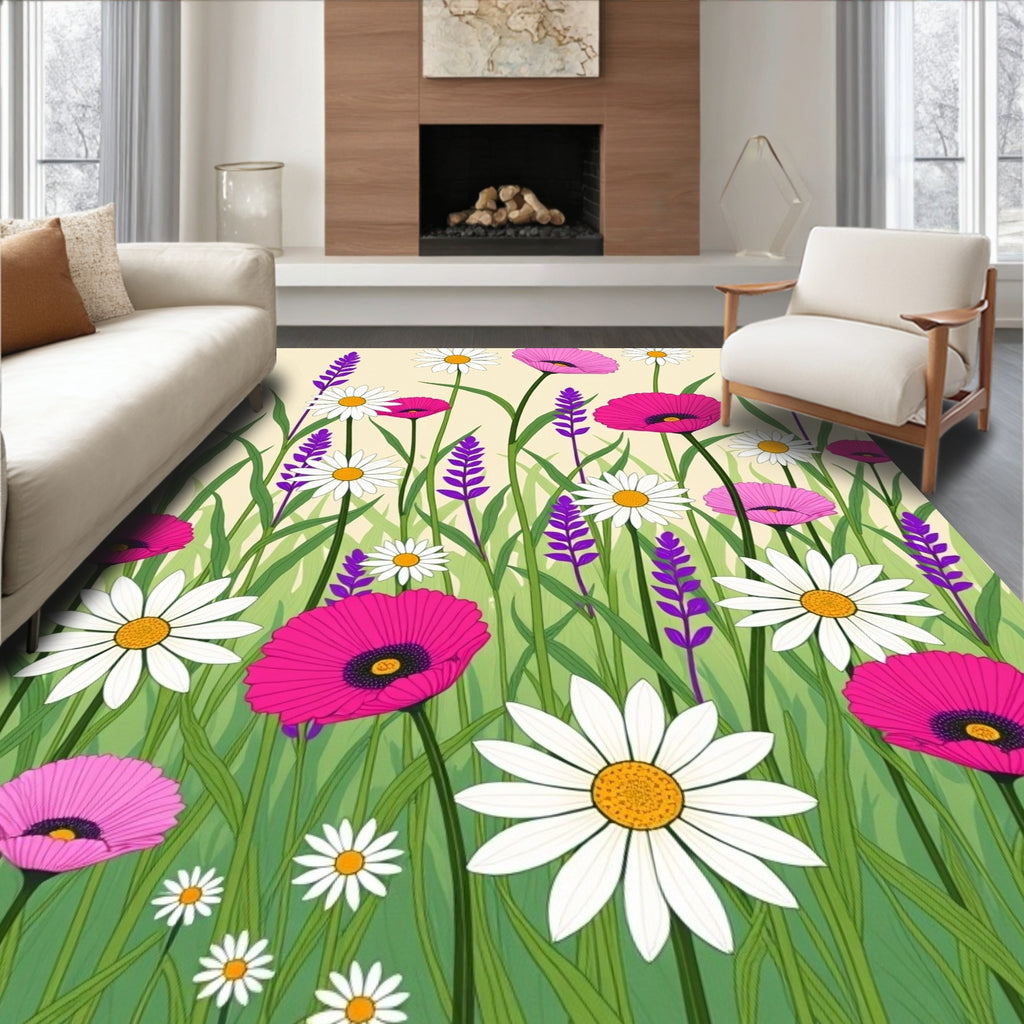 Vibrant Pink Poppy Daisy Garden Rug