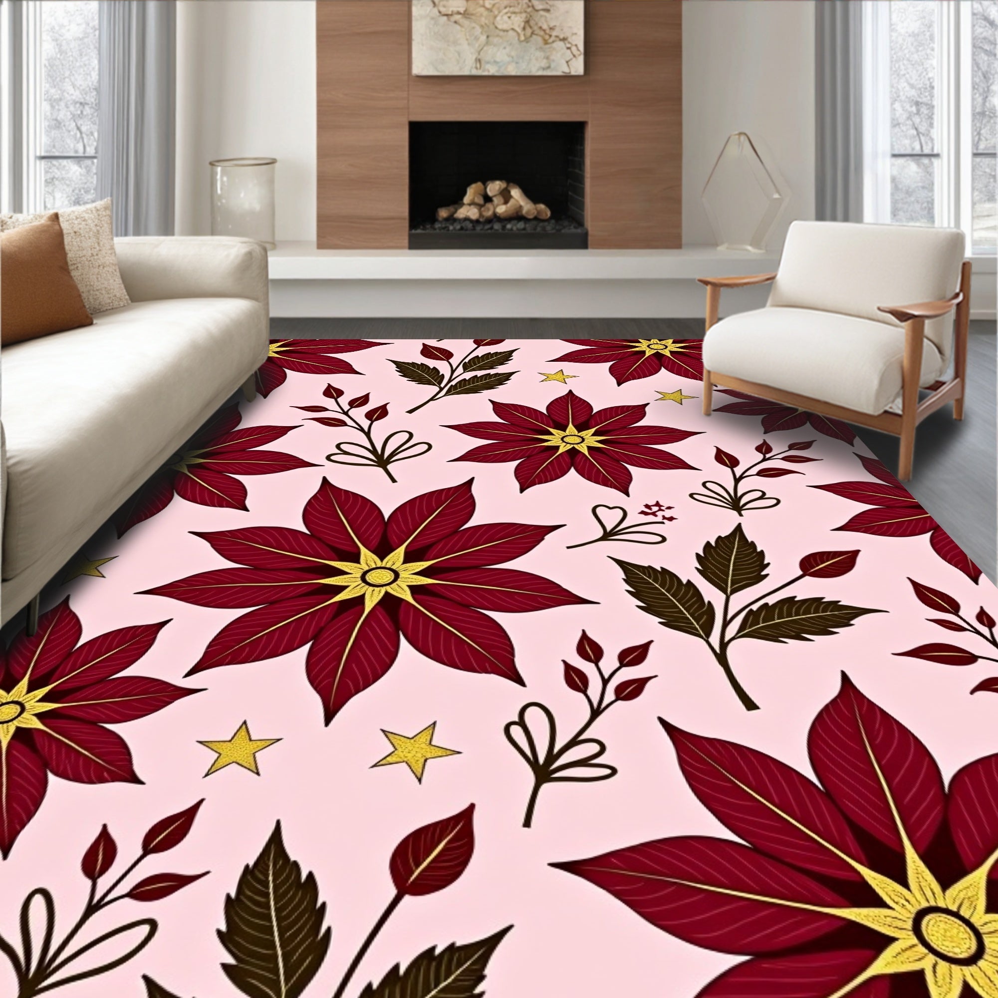 Red Poinsettia Stars Garden Rug