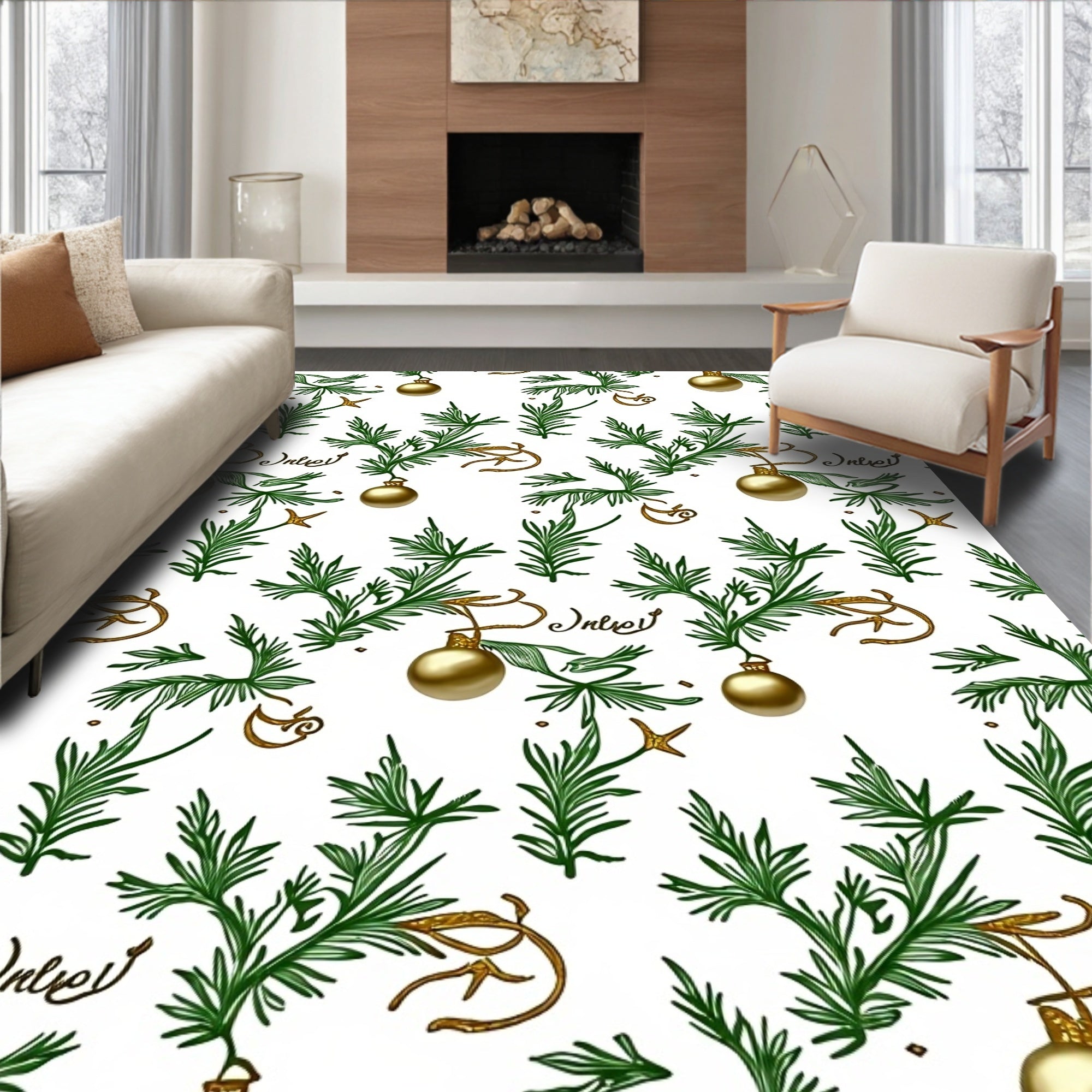 Green Pine Christmas Ornaments Rug