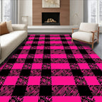 Vibrant Pink Black Gingham Checkered Rug