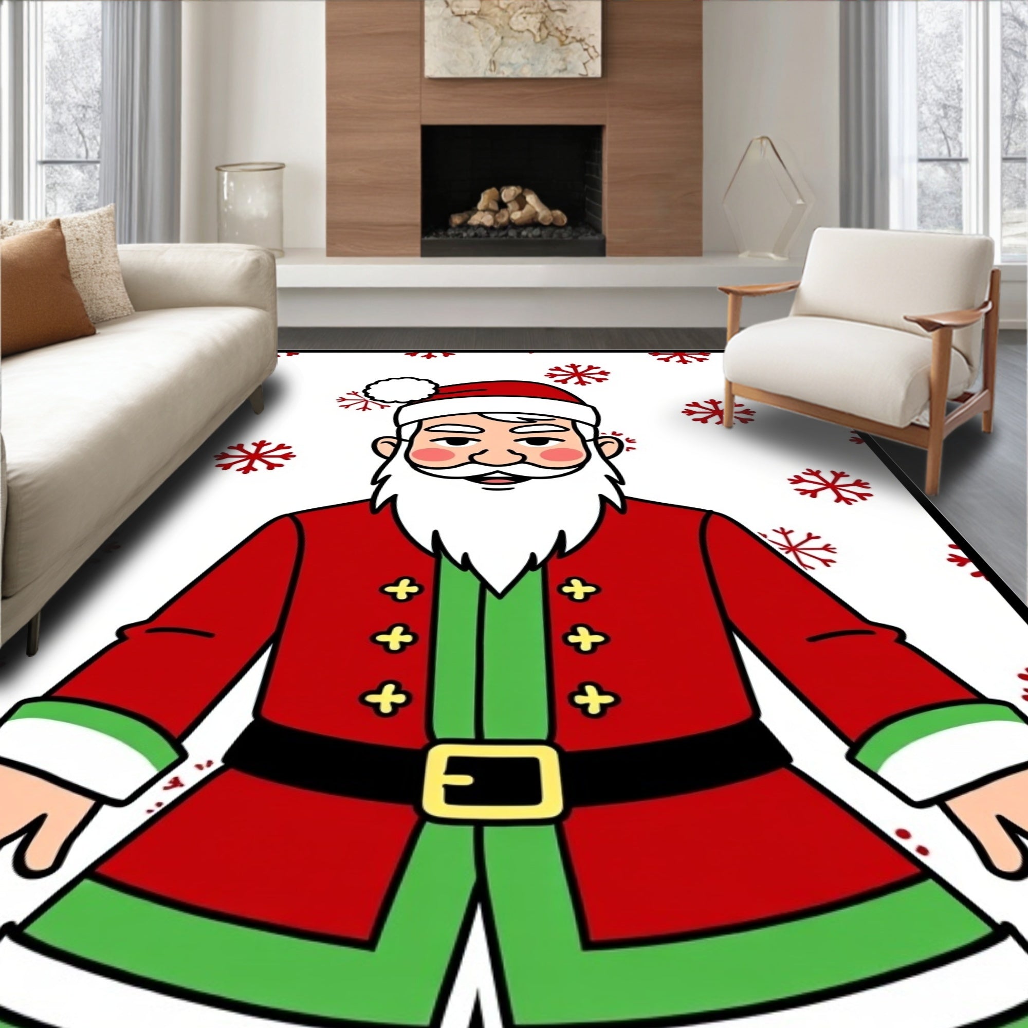 Friendly Red Santa Snowflakes Rug