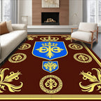 Royal Blue Gold Crest Crown Ornament Rug