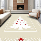 Simple White Christmas Tree Red Stars Rug