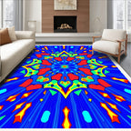 Vibrant Blue Central Geometric Burst Rug