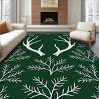 White Antlers on Deep Forest Green Background Rug