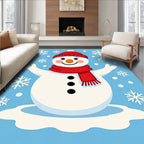 Festive Snowman Red Scarf Snowflakes Rug