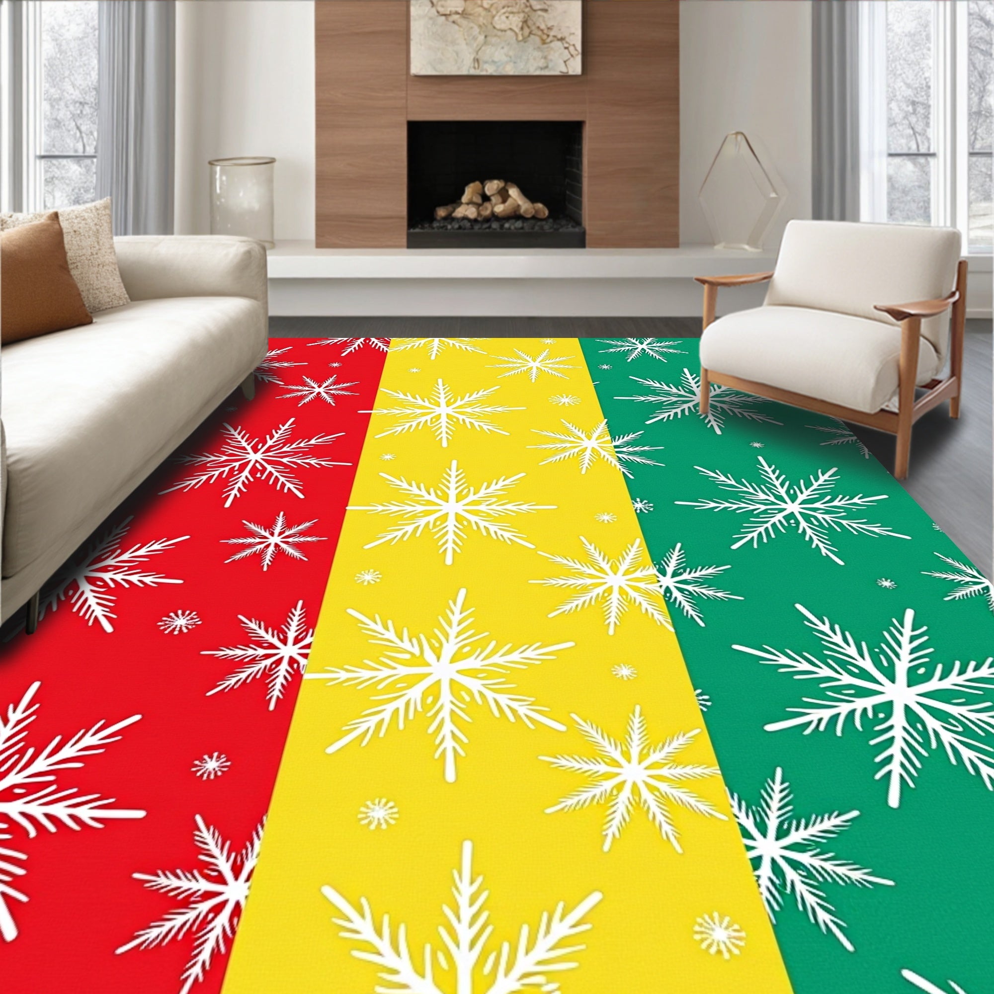 Red Yellow Green Snowflake Trio Rug