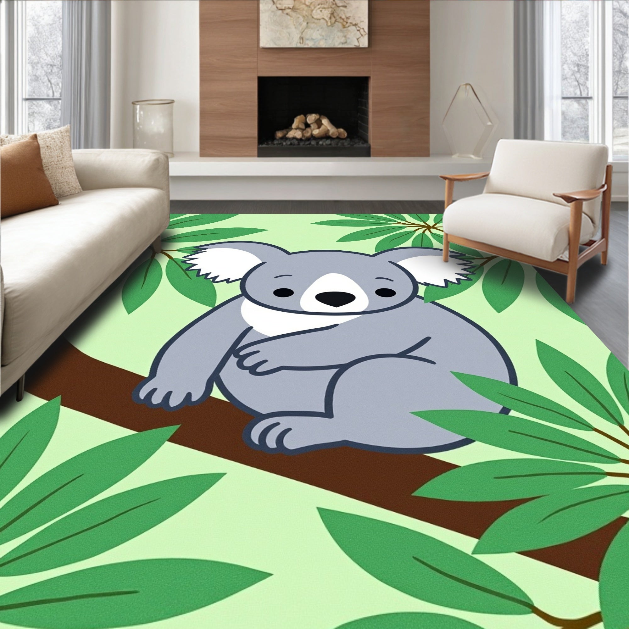 Cute Koala In Eucalyptus Leaves Rug