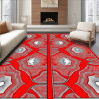 Crimson Radiating Sunburst Mandala Rug