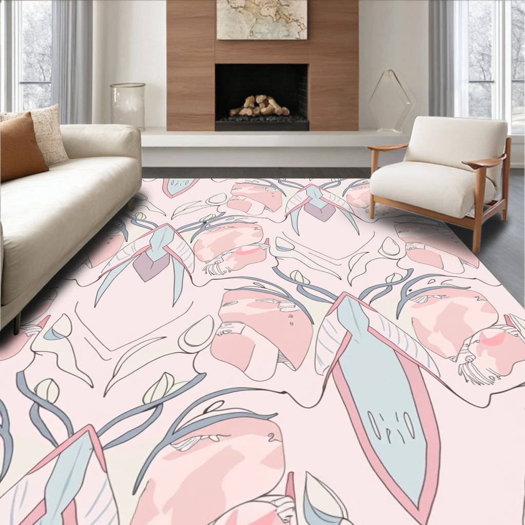 Pale Pink Abstract Organic Botanical Rug