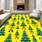 Green Christmas Trees Red Bows Bells Rug