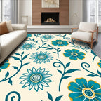 Teal Golden Floral Swirl Rug