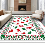 Red Dogs Green Leaves Border Rug