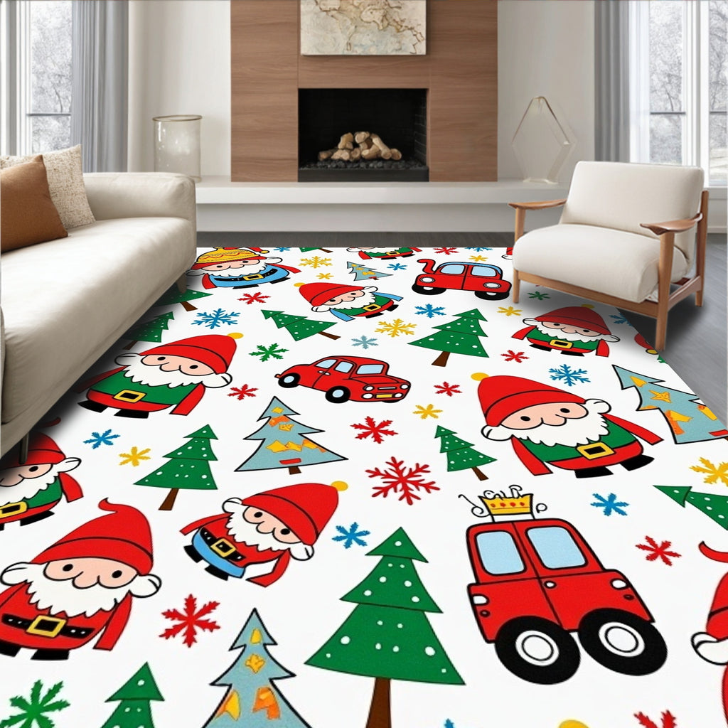 Festive Santa Trees Cars Snowflakes Rug