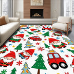 Festive Santa Trees Cars Snowflakes Rug
