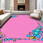 Pink Blue Yellow Floral Whimsical Border Rug