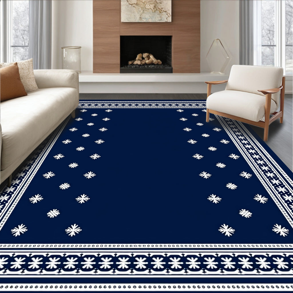 Navy White Star Border Medallion Rug