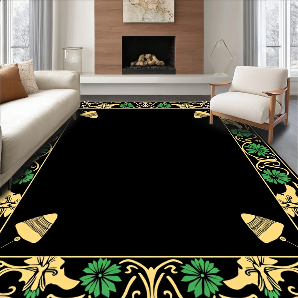 Art Nouveau Black Gold Green Plumb Bob Frame Rug