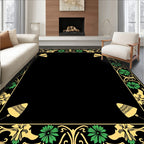 Art Nouveau Black Gold Green Plumb Bob Frame Rug