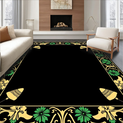 Art Nouveau Black Gold Green Plumb Bob Frame Rug