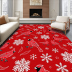 Red Cardinal Snowflake Winter Scene Rug