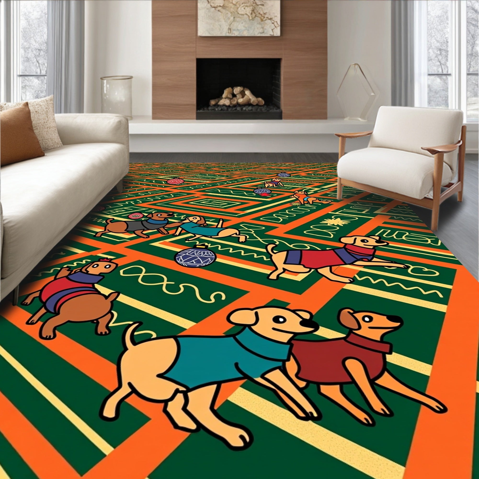 Charming Dogs In Christmas Balls Rug