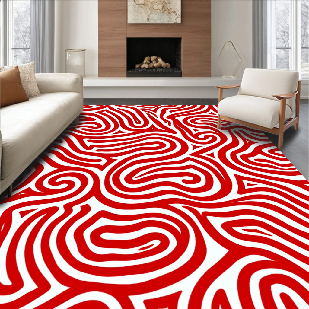 Vibrant Red Swirl Labyrinth Rug