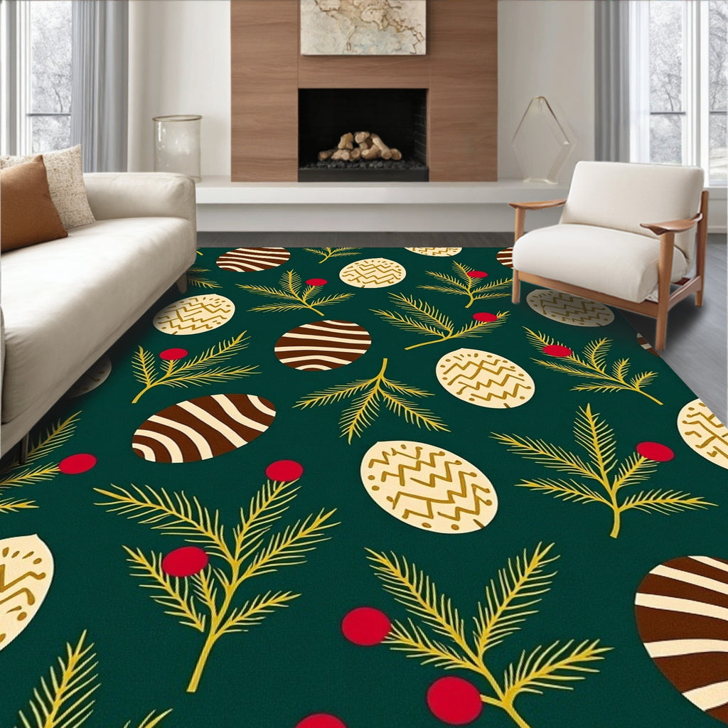 Festive Green Egg Holly Branch Rug