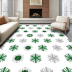 Green Silver Snowflake Repeating Pattern Rug