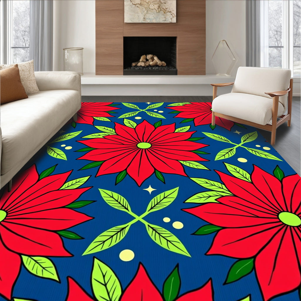 Crimson Floral Poinsettia Garden Rug