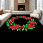 Red Cardinal Poinsettia Wreath Rug