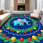 Blue Elephant With Foliage Border Rug