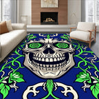Gothic Skull Green Floral Blue Rug