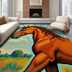Vibrant Equine Running Through Field Rug