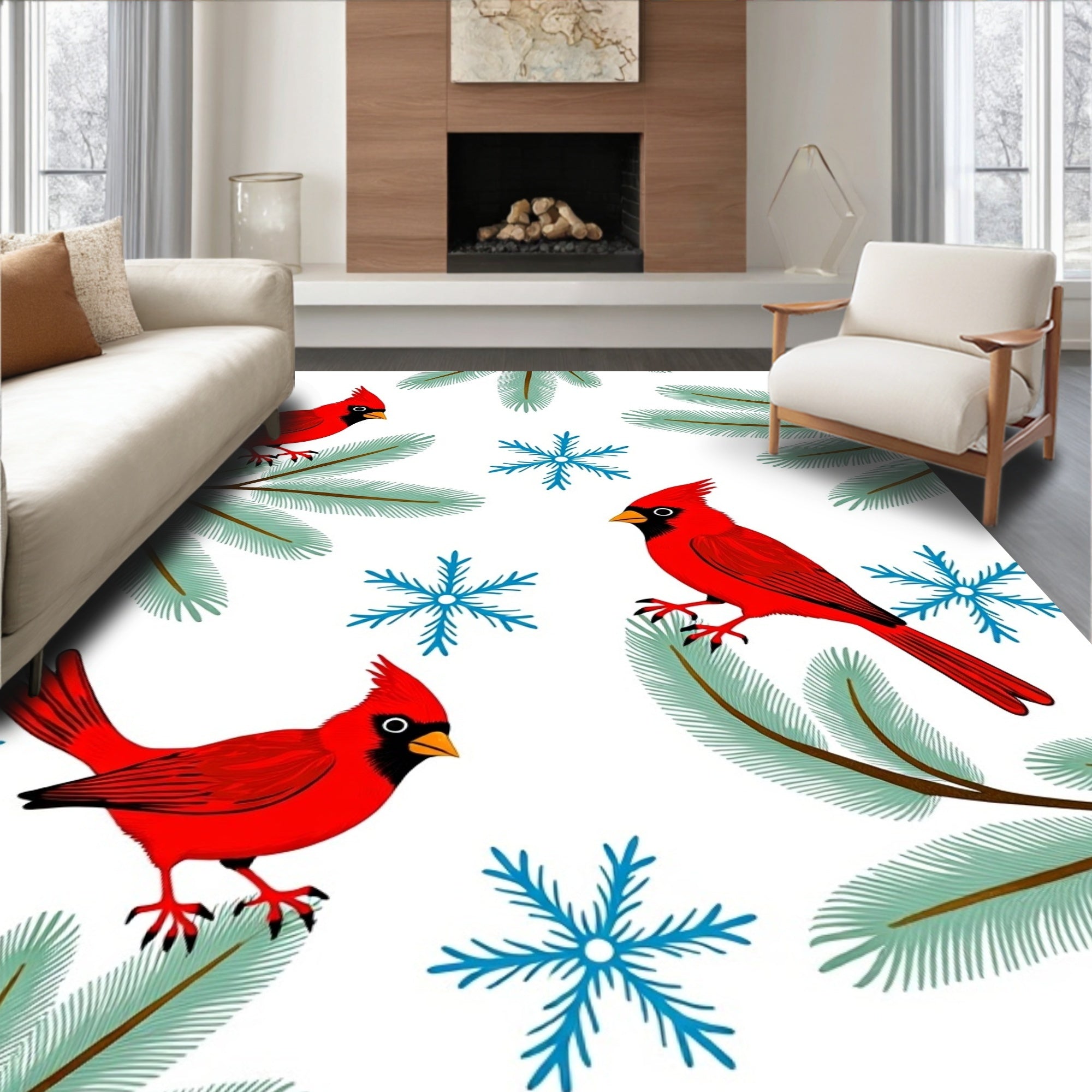 Crimson Cardinal Winter Snowflake Collection Rug