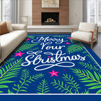 Vibrant Blue Green Star Christmas Script Rug