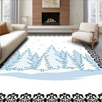 Winter Snowfall Pine Forest Scene Rug