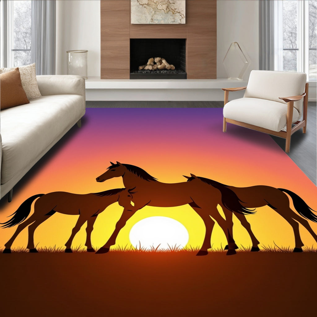 Sunset Equine Family Silhouette Rug