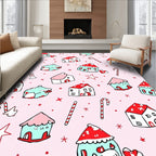 Festive Houses Candy Cane Stars Pink Rug